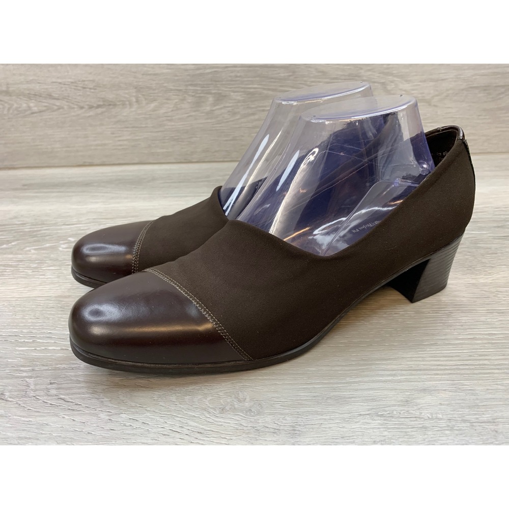 Munro American Women's Brown Leather Cap Toe Block Heel Pumps Size 10.5 N